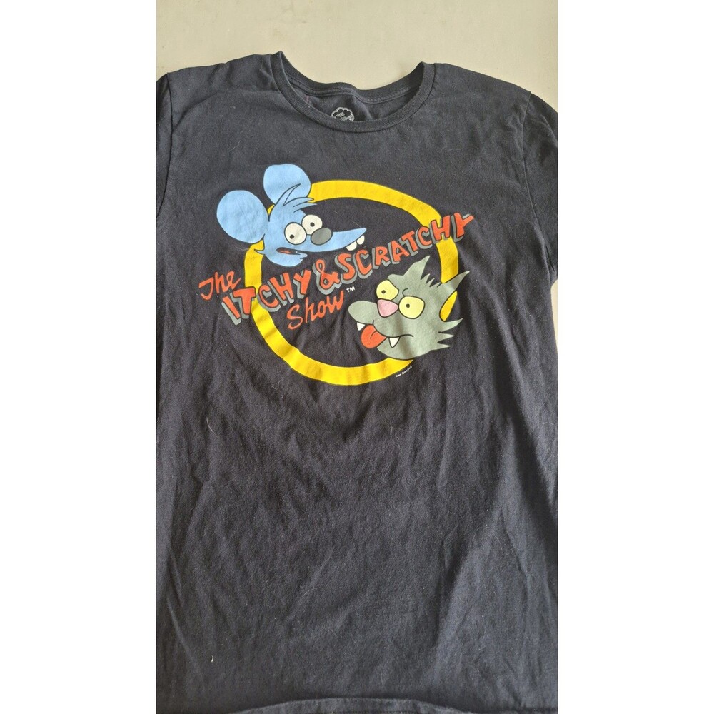 The Simpsons Itchy & Scratchy Black Graphic Tee Men's M Cotton Crew Neck